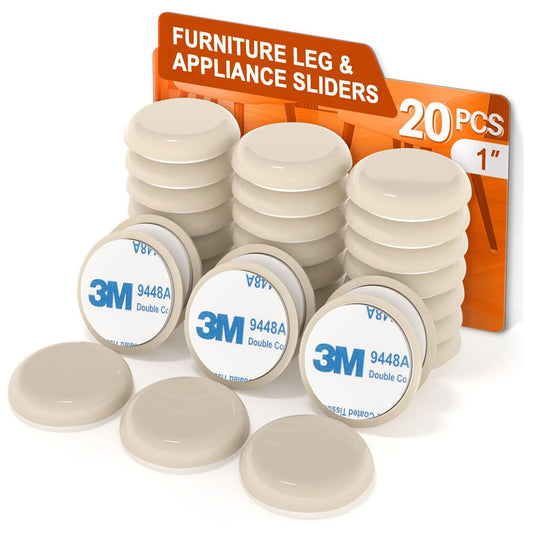 Furniture Sliders 20 PCS, Furniture Moving Sliders with 3M Adhesive for Carpets & Hardwood Floors, Chair Leg Floor Protectors, Move Your Furniture and Kitchen Appliance Easily - Beige