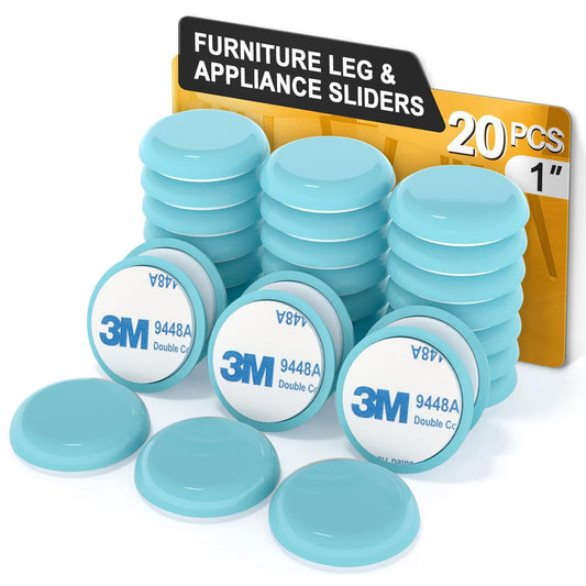 Furniture Sliders 20 PCS, Furniture Moving Sliders with 3M Adhesive for Carpets & Hardwood Floors, Chair Leg Floor Protectors, Move Your Furniture and Kitchen Appliance Easily - Blue