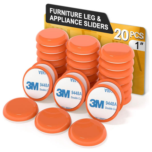 Furniture Sliders 20 PCS, Furniture Moving Sliders with 3M Adhesive for Carpets & Hardwood Floors, Chair Leg Floor Protectors, Move Your Furniture and Kitchen Appliance Easily - Orange