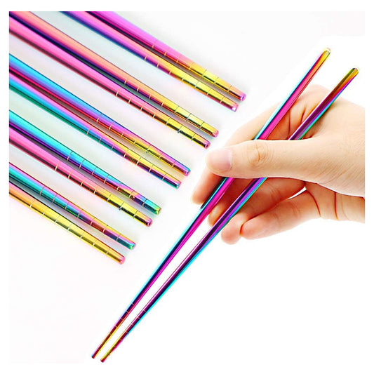 Stainless Steel Chopsticks GICUNK Reusable Multicolor Lightweight 304 Metal Chopsticks Dishwasher Safe - 5 Pairs (Rainbow)