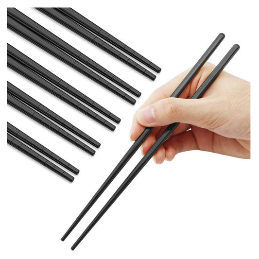 Stainless Steel Chopsticks Reusable Multicolor Lightweight 304 Metal Chopsticks Dishwasher Safe - 5 Pairs (Black)