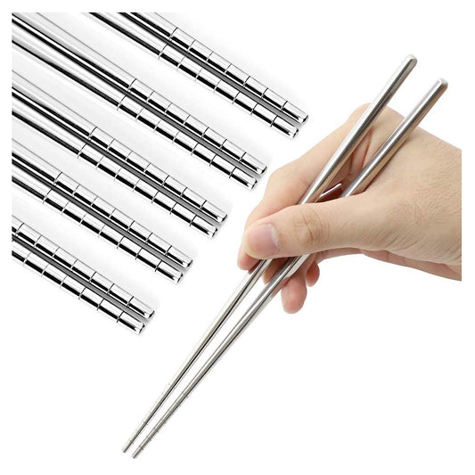 Stainless Steel Chopsticks 5 Pairs Reusable Multicolor Lightweight 304 Metal Chopsticks Square Lightweight Non-Slip Chop Sticks Dishwasher Safe Gift Set(Silver)