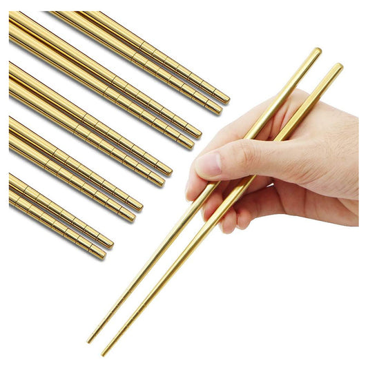 Stainless Steel Chopsticks Reusable Multicolor Lightweight 304 Metal Chopsticks Dishwasher Safe - 5 Pairs (Gold)