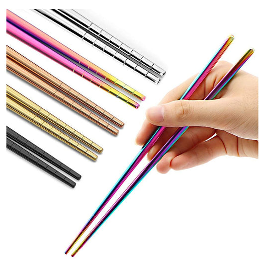 Stainless Steel Chopsticks Reusable Multicolor Lightweight 304 Metal Chopsticks Dishwasher Safe - 5 Pairs (Multi)