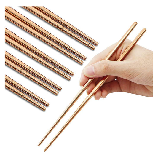 Stainless Steel Chopsticks Reusable Multicolor Lightweight 304 Metal Chopsticks Dishwasher Safe - 5 Pairs (Rose Gold)