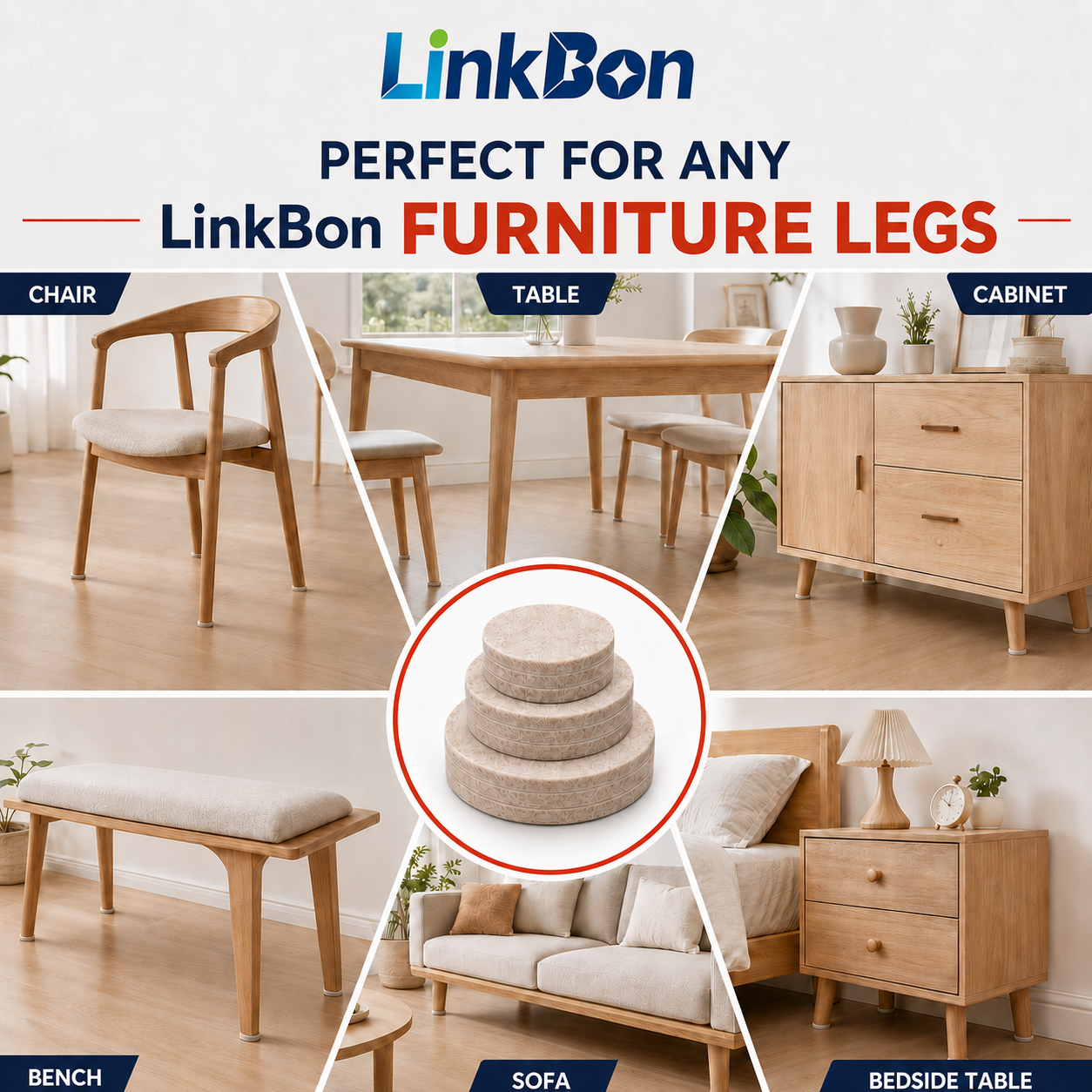 LinkBon 283 PCS Felt Furniture Pads, Self Adhesive Furniture Felt Pads for Hardwood Floors, Thick Felt Floor Protectors for Chair Legs, Table & Cabinet Feet, Anti Scratch Noise Reduction Pads, Beige