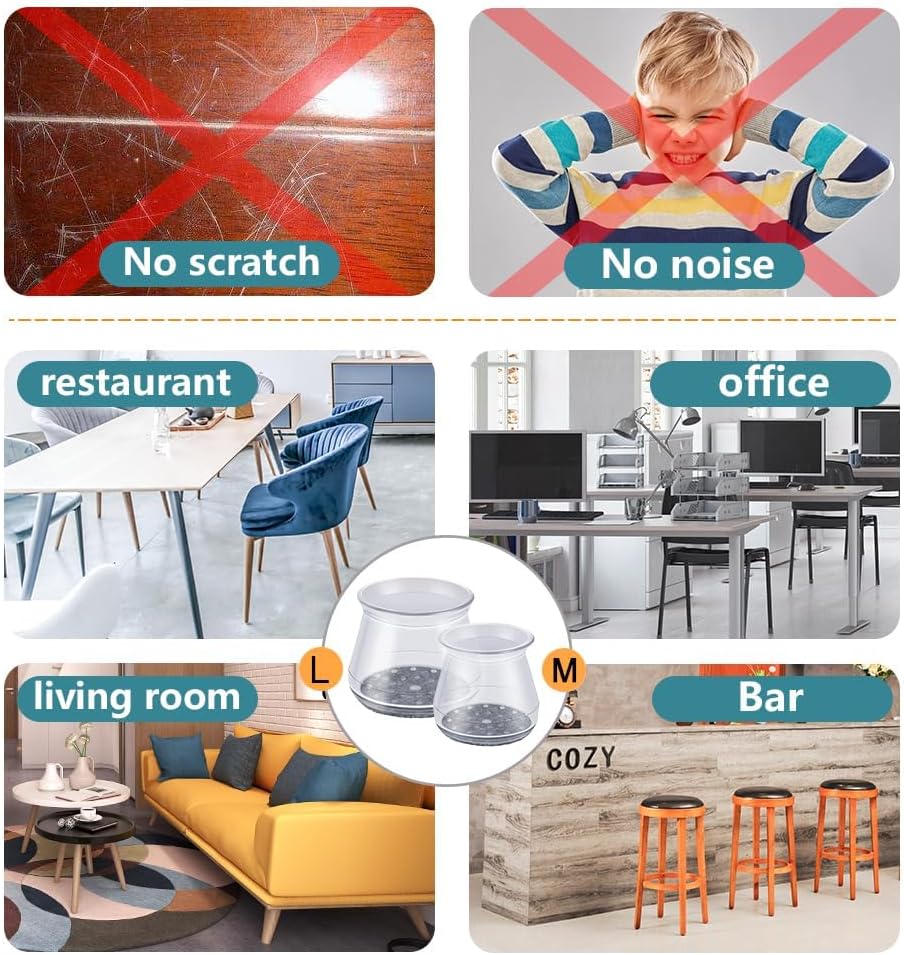 24 Pcs Chair Leg Floor Protectors Square, Silicone Felt Furniture Leg Pads Caps Covers for Hardwood Floors