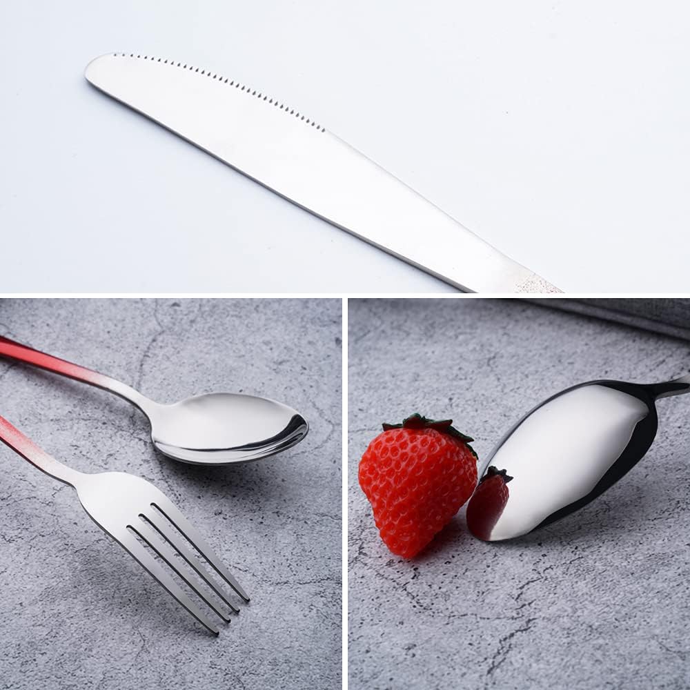 Travel Utensils Set with Case Reusable Portable Cutlery Set Stainless Steel 8pcs Including Dinner Knife Fork Spoon Chopsticks straws (Gradient Red)