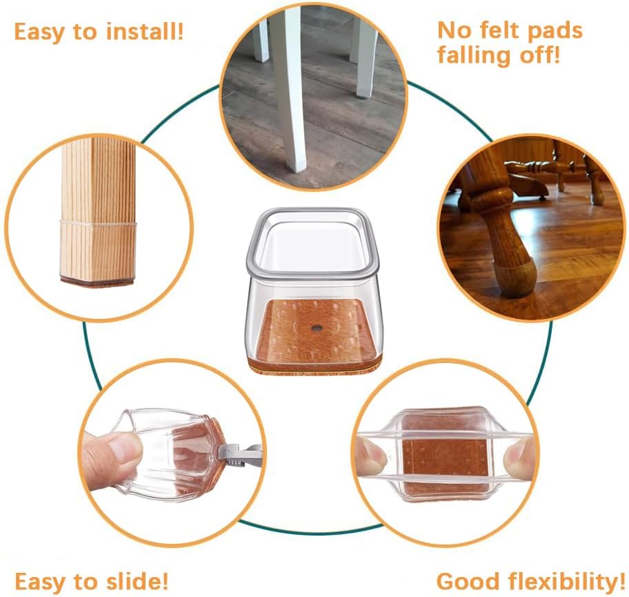 24 pcs Chair Leg Floor Protectors, Furniture Felt Pads Silicone Covers caps for Chairs,Chair Leg Protectors for Hardwood Floors