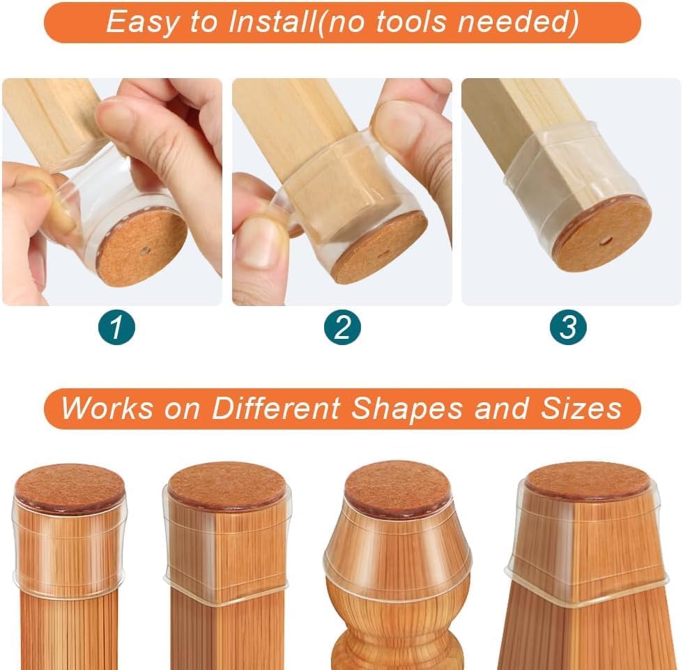 24 pcs Chair Leg Floor Protectors, Furniture Felt Pads Silicone Covers caps for Chairs,Chair Leg Protectors for Hardwood Floors