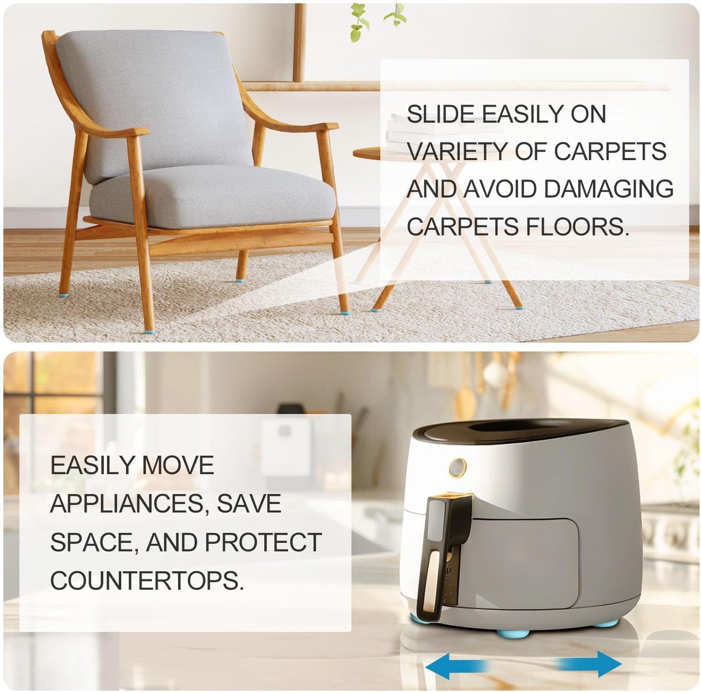 Furniture Sliders 20 PCS, Furniture Moving Sliders with 3M Adhesive for Carpets & Hardwood Floors, Chair Leg Floor Protectors, Move Your Furniture and Kitchen Appliance Easily - Blue