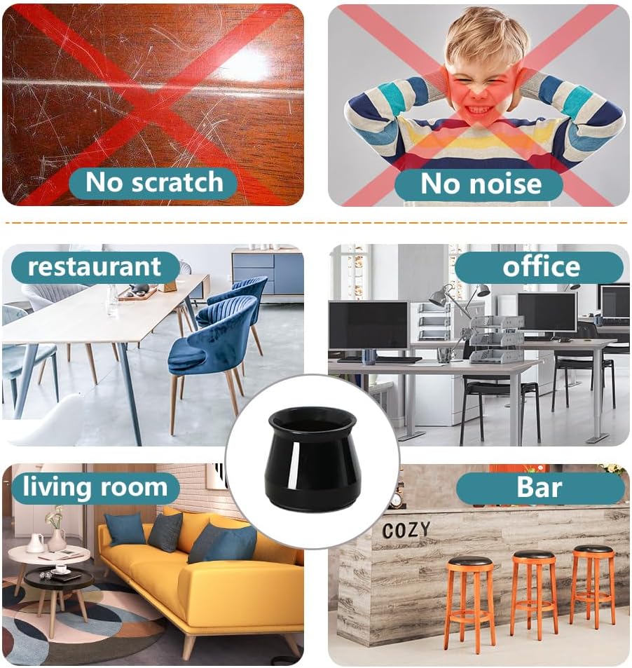 LIVAXU Furniture Leg Caps Chair Leg Floor Protectors for Hardwood Floors Silicone Covers to Protect Wood Tile Floors Felt Bottom Anti-Scratch Reduce Noise