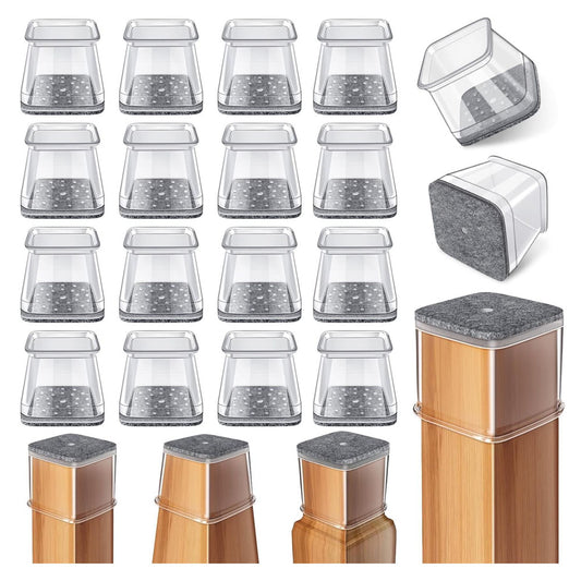 24 Pcs Chair Leg Floor Protectors Square, Silicone Felt Furniture Leg Pads Caps Covers for Hardwood Floors