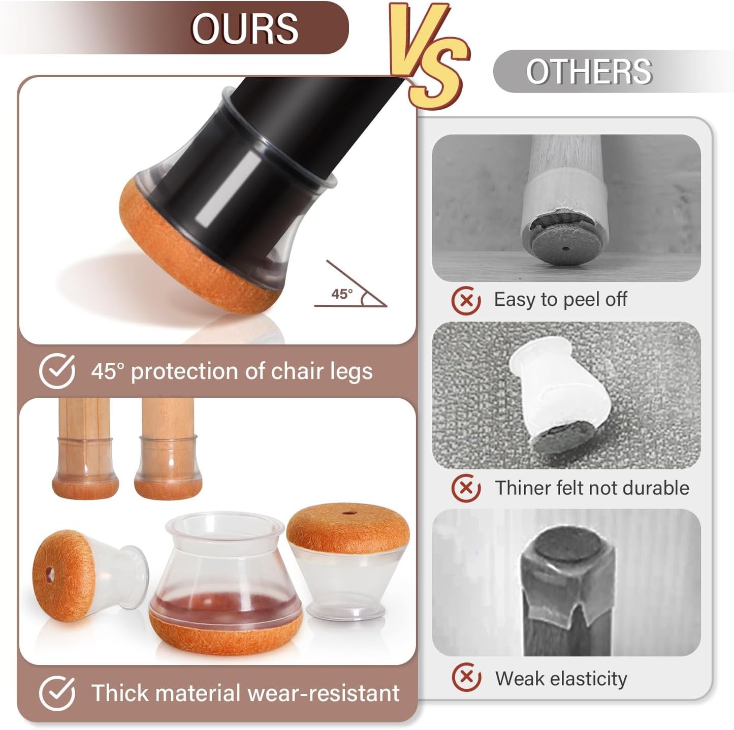 Chair Leg Floor Protectors Chair Leg Protectors for Hardwood Floors Felt Silicone Caps Strengthen Bottom Protection Non Slip Reduce Noise