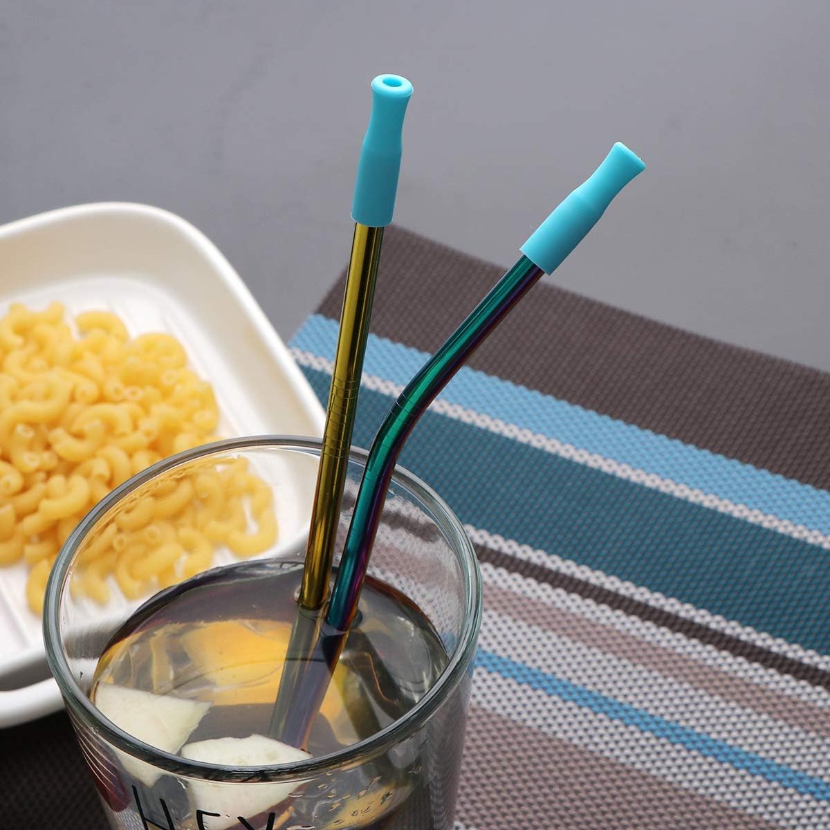 Travel Utensils Set with Case Reusable Portable Cutlery Set Stainless Steel 8pcs Including Dinner Knife Fork Spoon Chopsticks Straws(Rainbow)