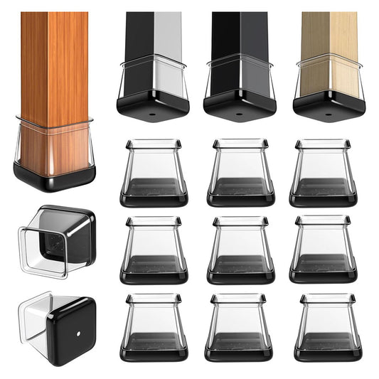 28 Pcs Square Chair Leg Sliders for Carpet, Square Chair Leg Floor Protectors Glides, Silicone Furniture Leg Protectors Caps