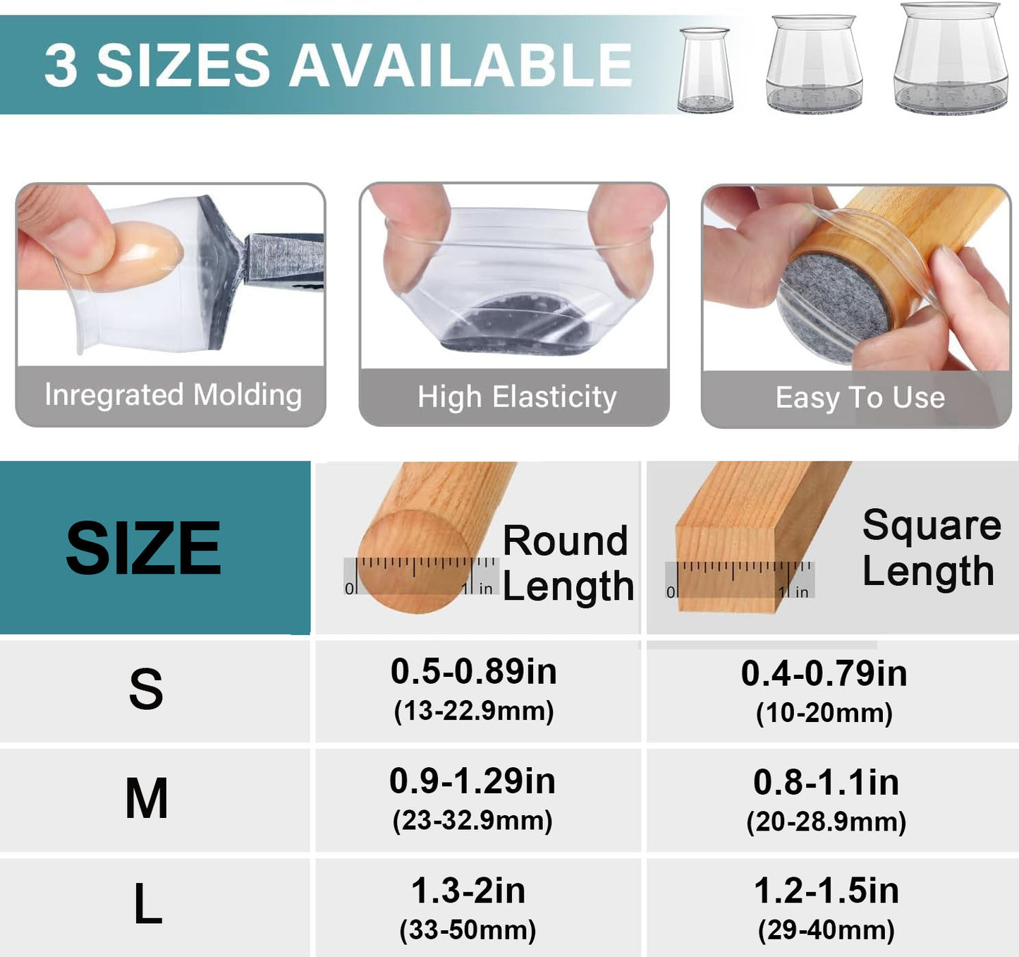 Caps Covers 24 Pcs Chair Leg Floor Protectors, Silicone Felt Furniture Leg for Hardwood Floors