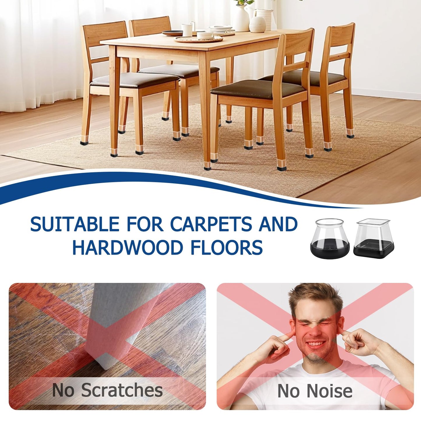 Chair Leg Floor Protectors for Hardwood Floors and Carpet Silicone Covers to Protect Wood Tile Floors Chair Sliders Non Slip Reduce Noise 28 Pcs Clear Round