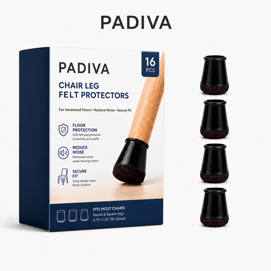 PADIVA Chair Leg Floor Protectors, 16 Pack Silicone Furniture Pads for Hardwood Floors, Anti-Scratch Furniture Sliders Felt Pads, Noise-Reducing Chair Feet Covers, Table Legs Fit Sizes to(15-20mm)