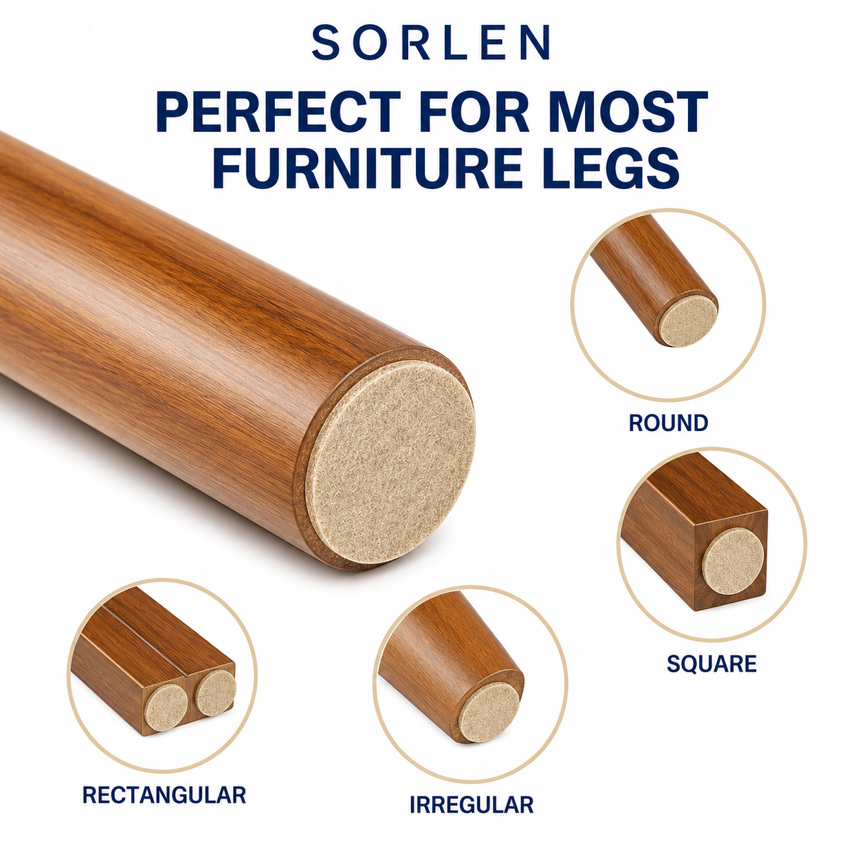 SORLEN 48 Pack Furniture Felt Pads, 1 Inch Round Self-Adhesive Chair Leg Floor Protectors, Beige Felt Pads for Hardwood, Tile, Laminate and Wood Floors