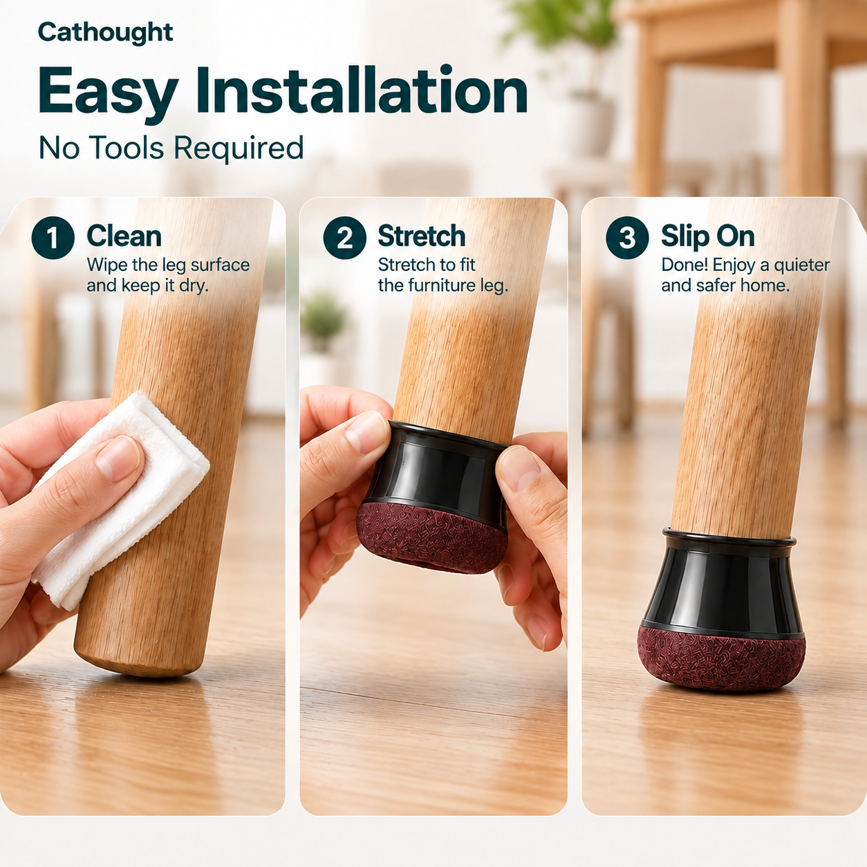 Cathought Chair Leg Floor Protectors, 16PCS Furniture Leg Caps with Felt Pads, Anti Scratch & Noise Reduction Chair Feet Covers, No Adhesive Stretch Fit for Chairs and Tables, Hardwood Tile Laminate Floors