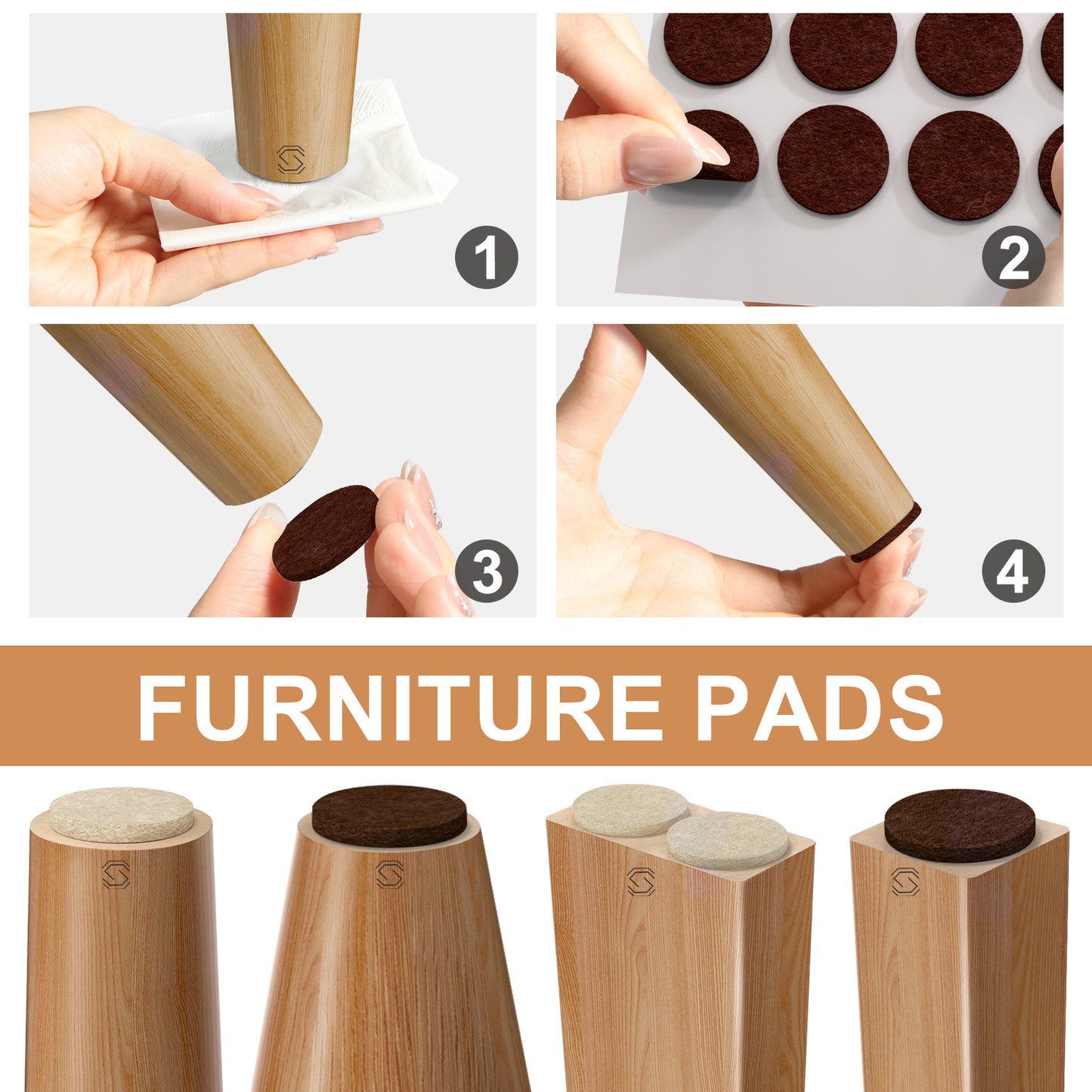 Felt Furniture Pads 48 PCS ,  Furniture Sliders, Chair Leg Floor Protectors for Hardwood Floors, Cabinet Bumpers, Reduce Noise and Anti Scratch(Brown)