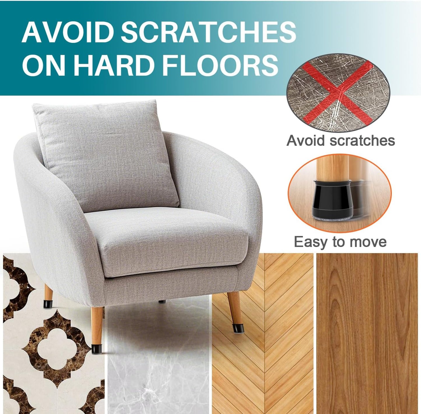 LIVAXU Furniture Leg Caps Chair Leg Floor Protectors for Hardwood Floors Silicone Covers to Protect Wood Tile Floors Felt Bottom Anti-Scratch Reduce Noise
