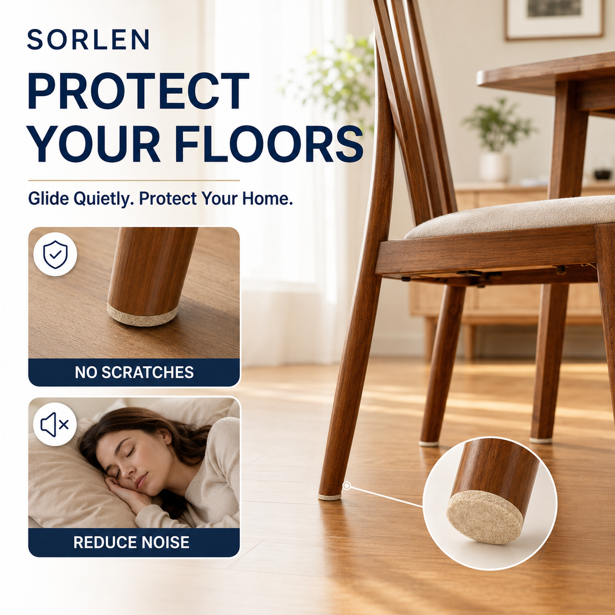 SORLEN 48 Pack Furniture Felt Pads, 1 Inch Round Self-Adhesive Chair Leg Floor Protectors, Beige Felt Pads for Hardwood, Tile, Laminate and Wood Floors