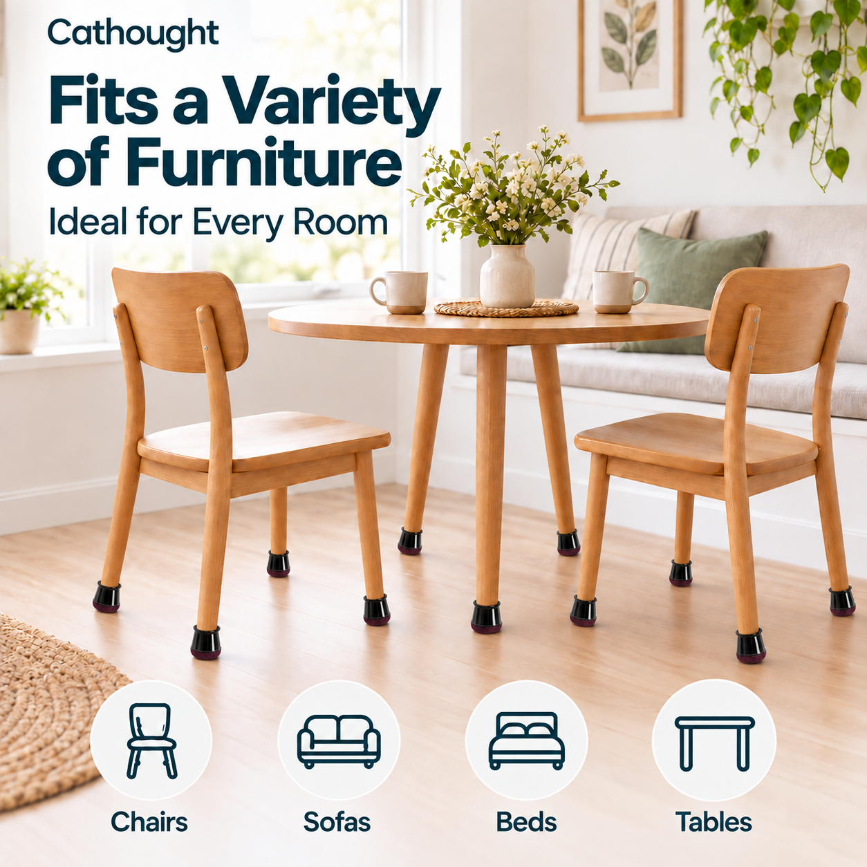 Cathought Chair Leg Floor Protectors, 16PCS Furniture Leg Caps with Felt Pads, Anti Scratch & Noise Reduction Chair Feet Covers, No Adhesive Stretch Fit for Chairs and Tables, Hardwood Tile Laminate Floors