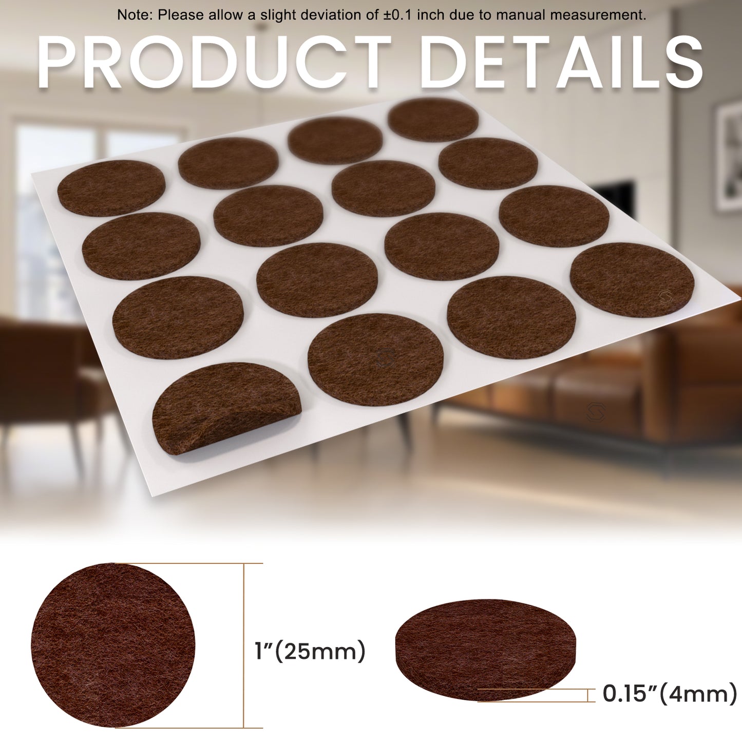 Felt Furniture Pads 48 PCS ,  Furniture Sliders, Chair Leg Floor Protectors for Hardwood Floors, Cabinet Bumpers, Reduce Noise and Anti Scratch(Brown)
