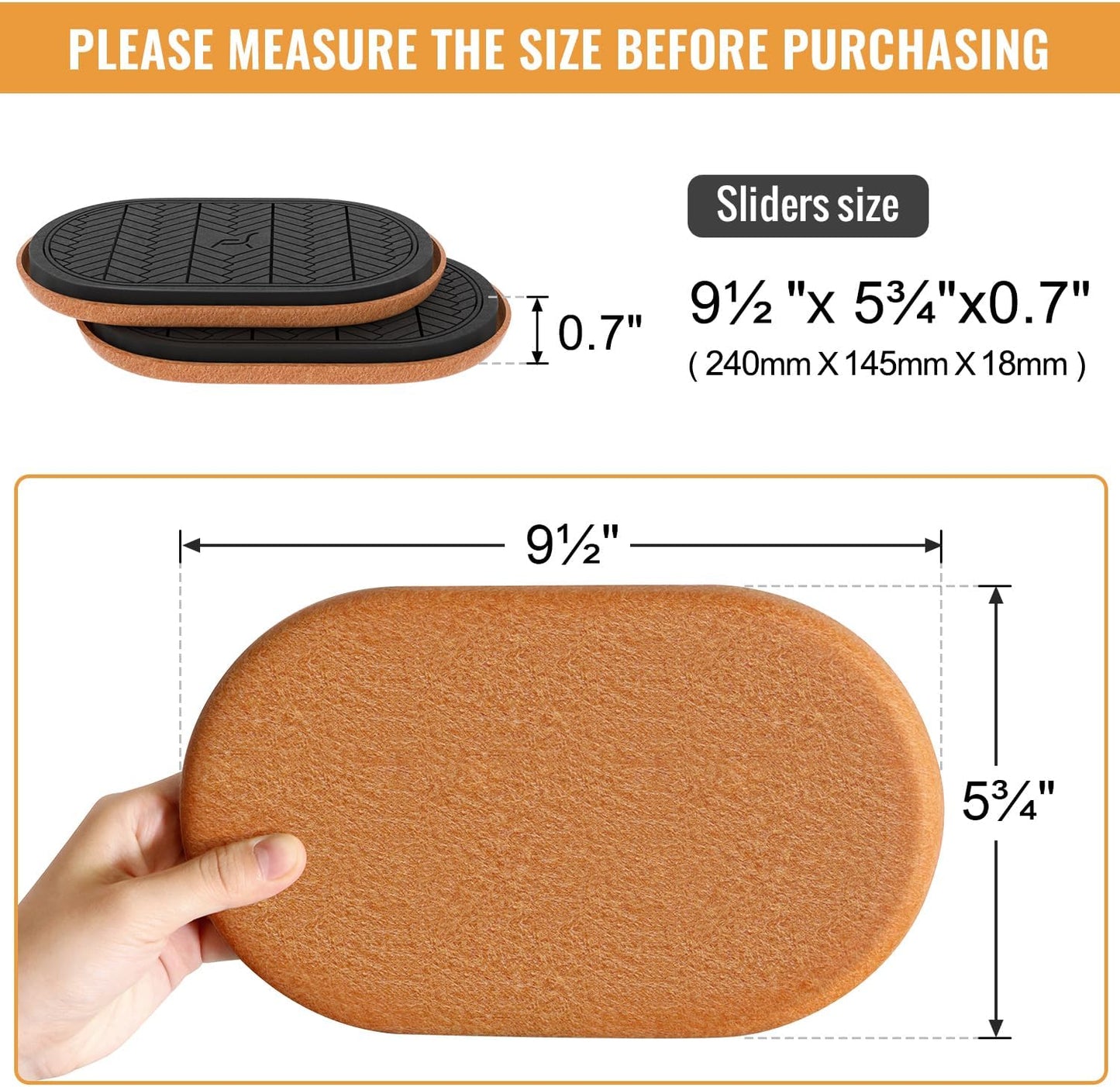 Felt Furniture Sliders for Hardwood Floors Large 9-1/2 Inch x 5-3/4 Inch Oval Reusable Furniture Slider with Extra Thick Design - Heavy-Duty Furniture Movers - Felt Sliders Effortless Moving