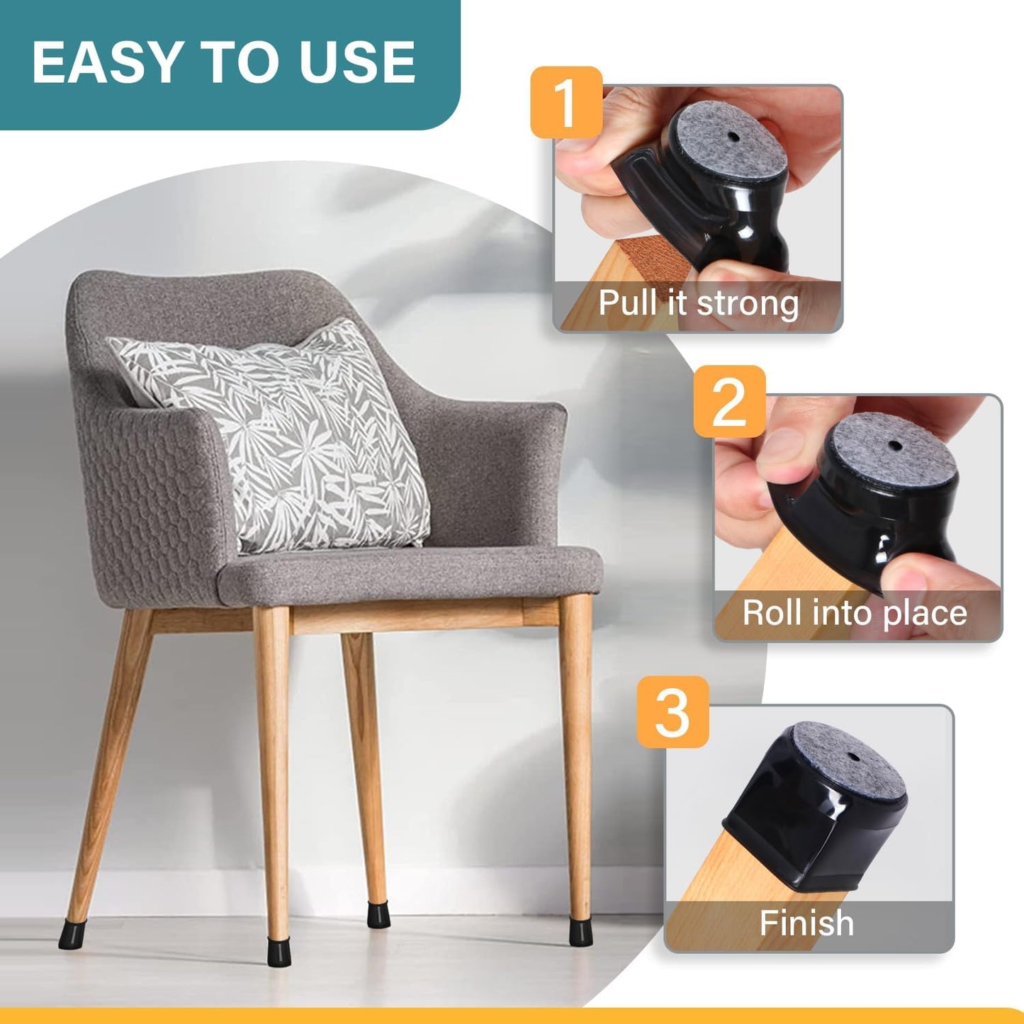 LIVAXU Furniture Leg Caps Chair Leg Floor Protectors for Hardwood Floors Silicone Covers to Protect Wood Tile Floors Felt Bottom Anti-Scratch Reduce Noise