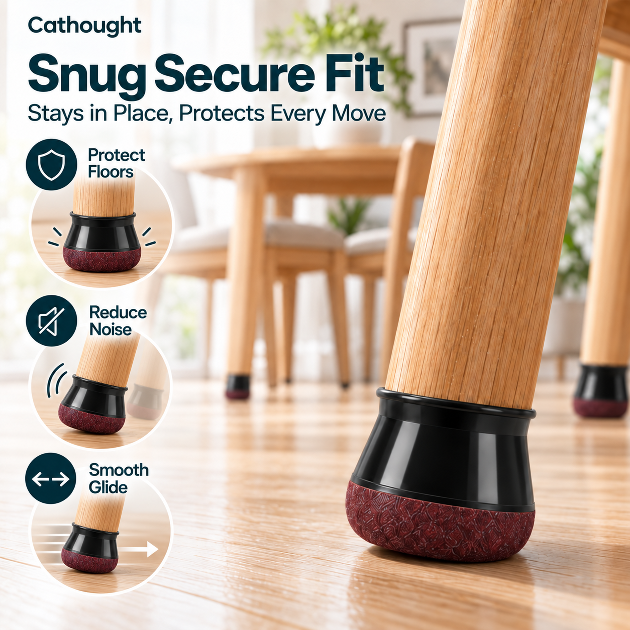 Cathought Chair Leg Floor Protectors, 16PCS Furniture Leg Caps with Felt Pads, Anti Scratch & Noise Reduction Chair Feet Covers, No Adhesive Stretch Fit for Chairs and Tables, Hardwood Tile Laminate Floors