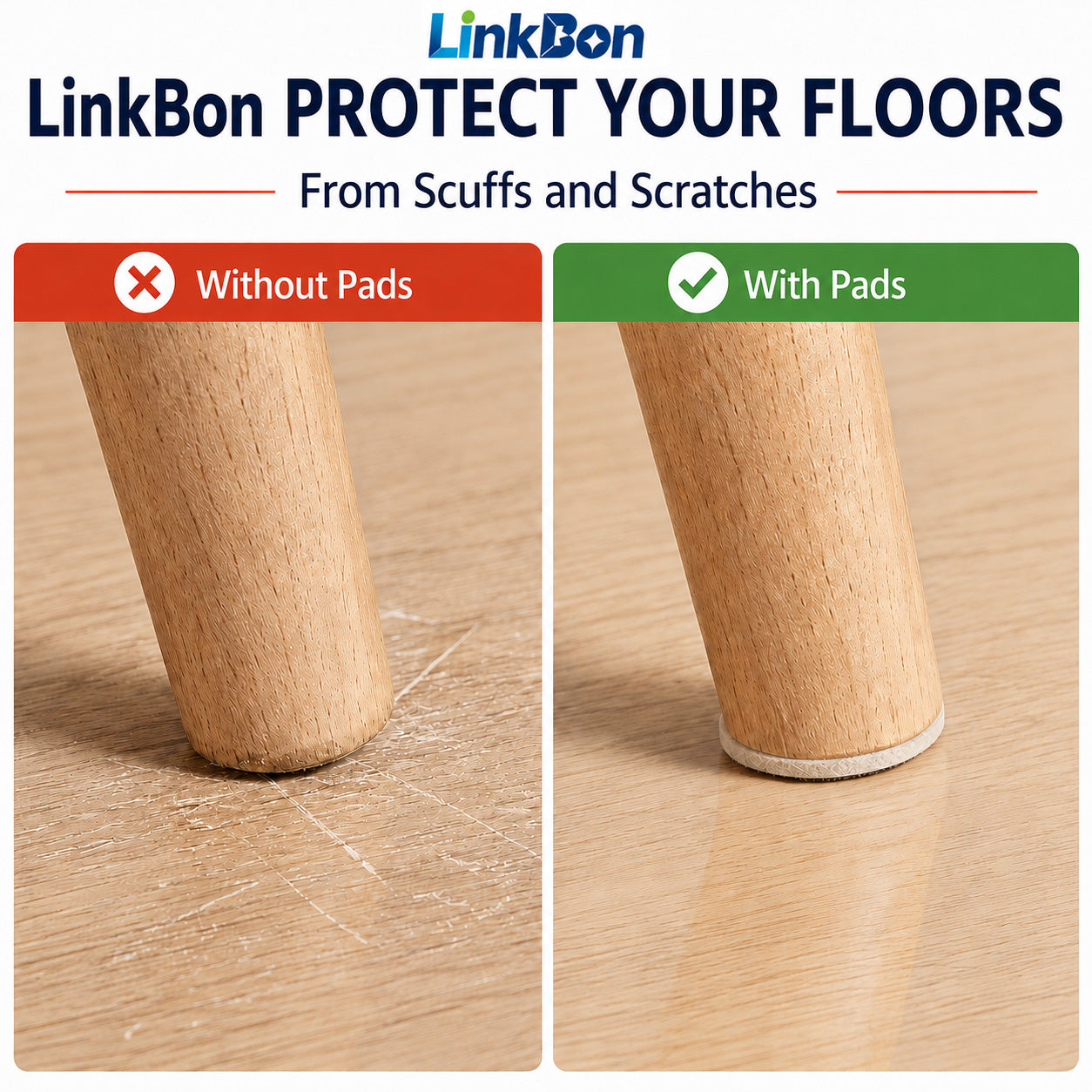LinkBon 283 PCS Felt Furniture Pads, Self Adhesive Furniture Felt Pads for Hardwood Floors, Thick Felt Floor Protectors for Chair Legs, Table & Cabinet Feet, Anti Scratch Noise Reduction Pads, Beige