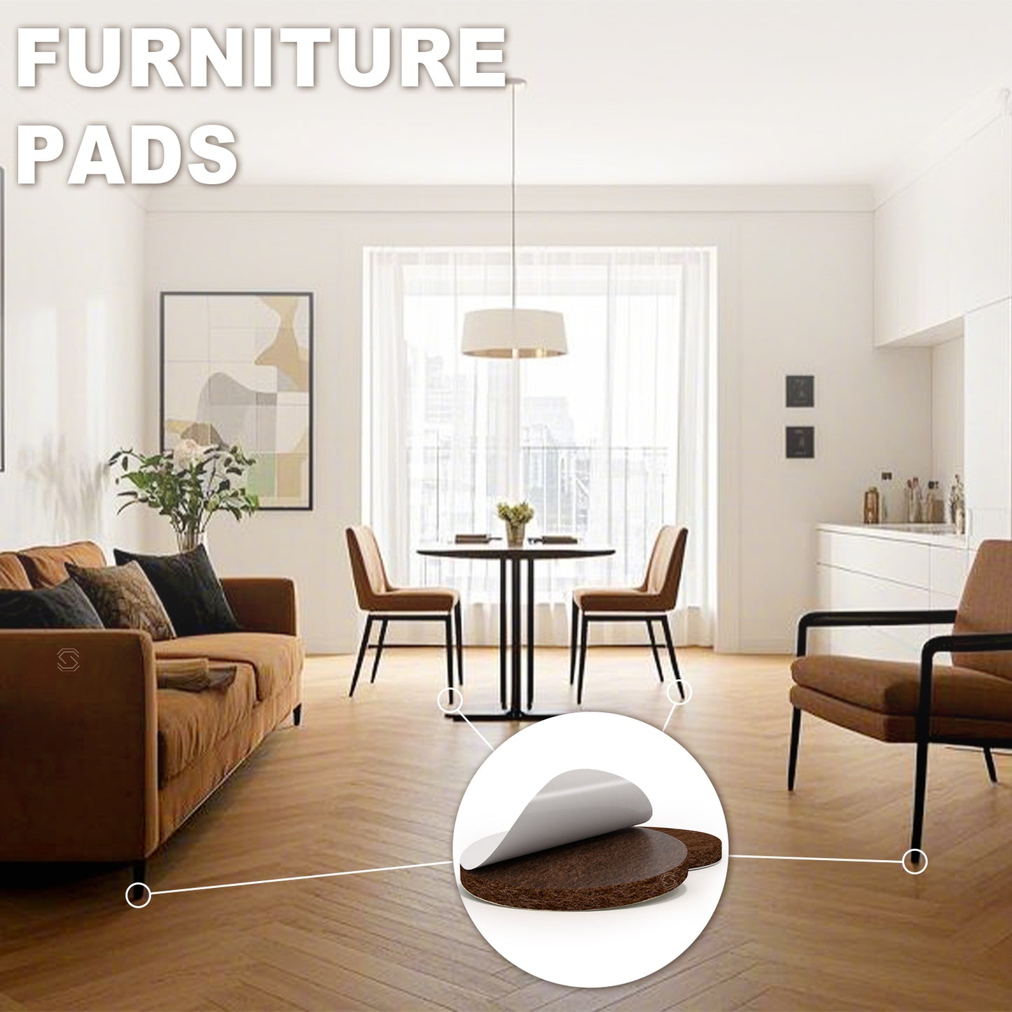 Felt Furniture Pads 48 PCS ,  Furniture Sliders, Chair Leg Floor Protectors for Hardwood Floors, Cabinet Bumpers, Reduce Noise and Anti Scratch(Brown)