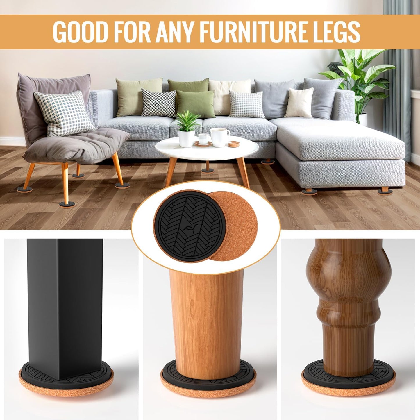 Felt Furniture Sliders for Hardwood Floors, Furniture Pads for Wood Floors, Furniture Movers for Heavy Duty Furniture, Move Furniture Easily