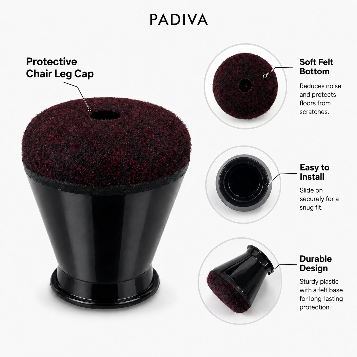 PADIVA Chair Leg Floor Protectors, 16 Pack Silicone Furniture Pads for Hardwood Floors, Anti-Scratch Furniture Sliders Felt Pads, Noise-Reducing Chair Feet Covers, Table Legs Fit Sizes to(15-20mm)