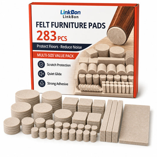LinkBon 283 PCS Felt Furniture Pads, Self Adhesive Furniture Felt Pads for Hardwood Floors, Thick Felt Floor Protectors for Chair Legs, Table & Cabinet Feet, Anti Scratch Noise Reduction Pads, Beige