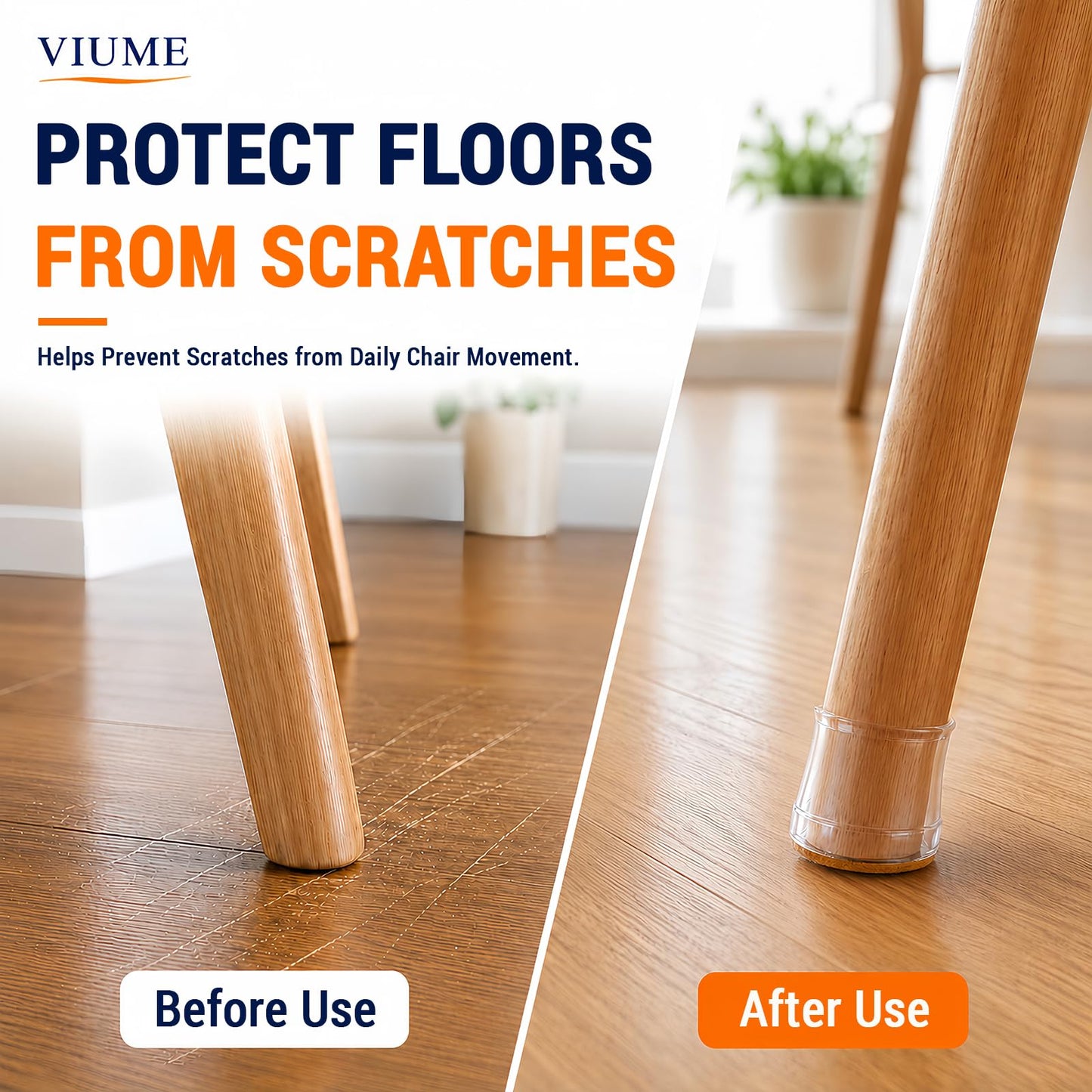 VIUME 24 Pcs Chair Leg Floor Protectors for Hardwood Floors Round Silicone Covers Felt Pads Furniture Leg Caps Anti-Scratch Reduce Noise Fit (1-5/16" to 2")
