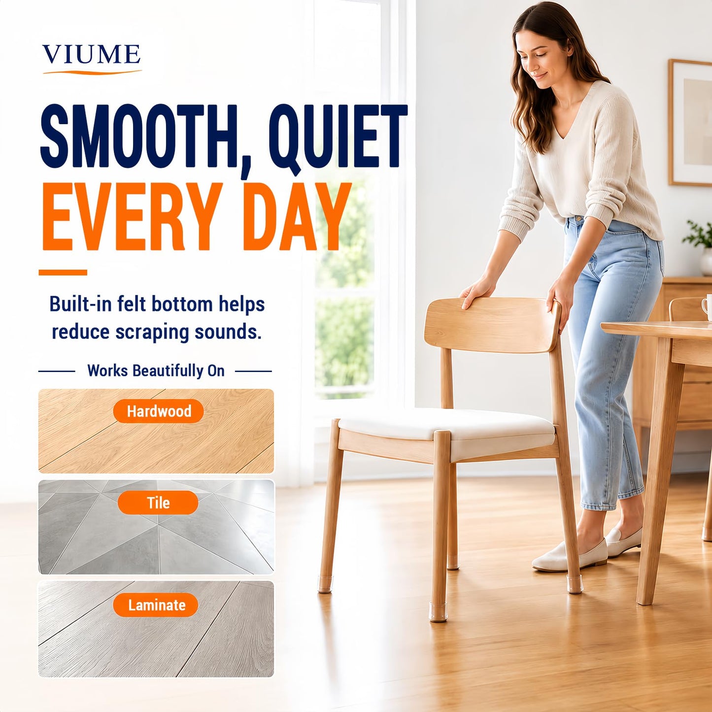 VIUME 24 Pcs Chair Leg Floor Protectors for Hardwood Floors Round Silicone Covers Felt Pads Furniture Leg Caps Anti-Scratch Reduce Noise Fit (1-5/16" to 2")