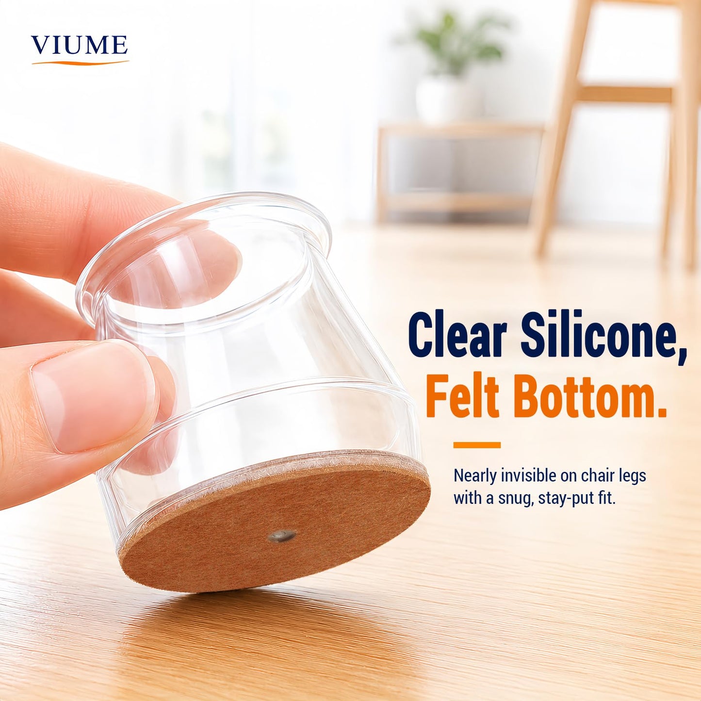 VIUME 24 Pcs Chair Leg Floor Protectors for Hardwood Floors Round Silicone Covers Felt Pads Furniture Leg Caps Anti-Scratch Reduce Noise Fit (1-5/16" to 2")
